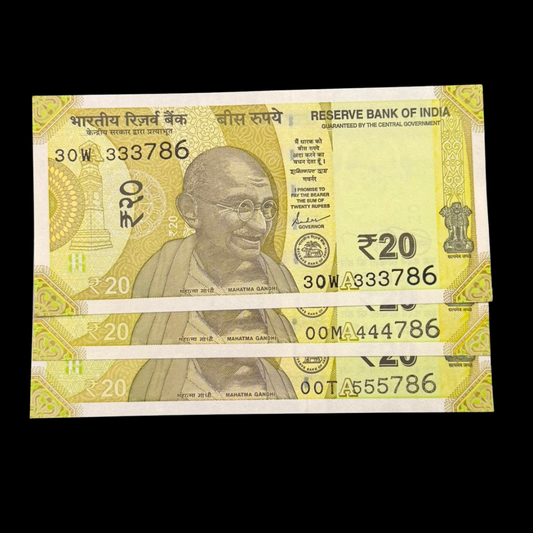 Rs 20 Set of 3 Notes Ending 786 Holy Bismillah Number Rare - Collection Bazzar