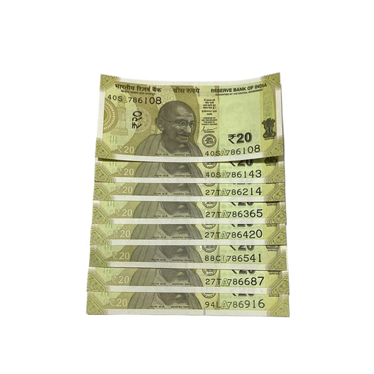 Rs 20 Note Set of 8 Starting 786 Holy Bismillah Number | Rare Collectible - Collection Bazzar