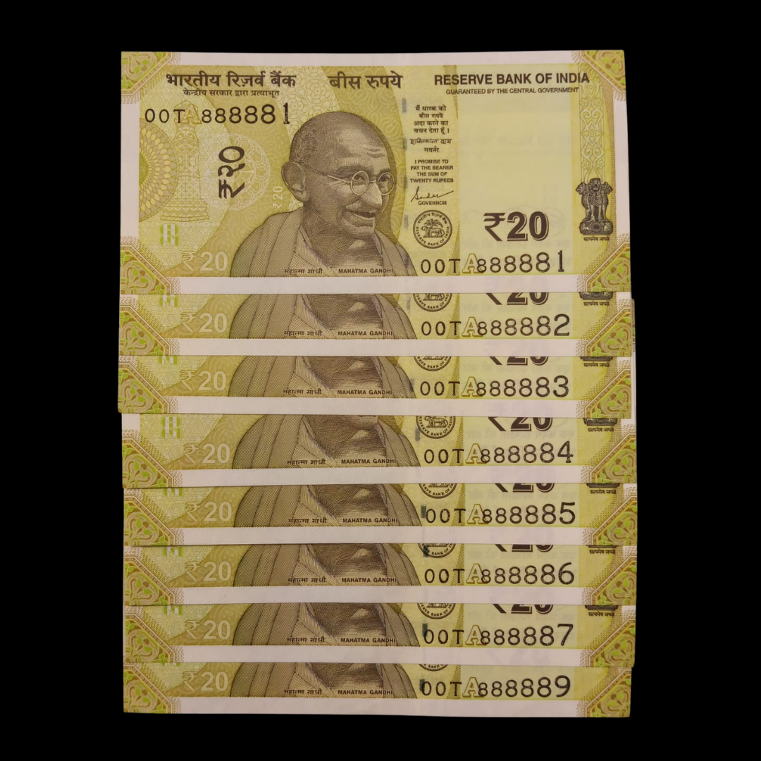 Rs 20 Set of 8 notes starting  88888X (888888 Not Included) - Collection Bazzar