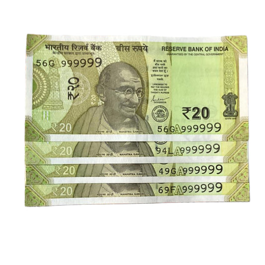 Rs 20 Solid Number All 999999 Each Note Price ₹1600 governor saktikant das rare collectible - Collection Bazzar