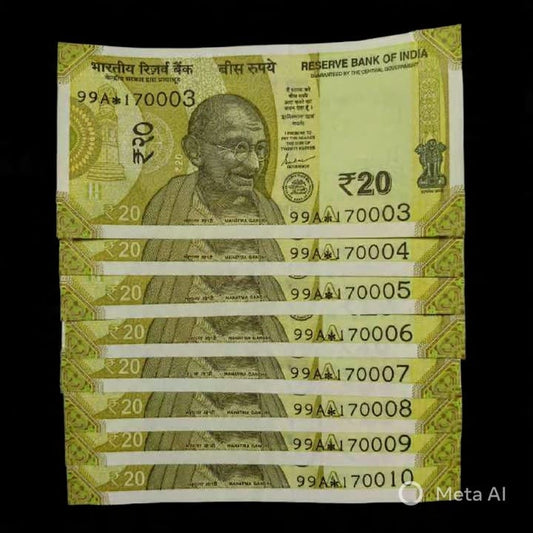Rs 20 Star Note Consecutive Set 170003 to 170010 Replacement Notes - Collection Bazzar