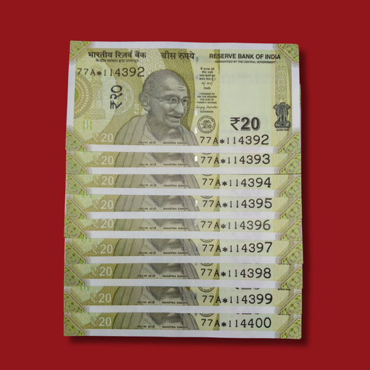 Rs 20 Star Set of 9 Notes 114392 - 114400 Sanjay Malhotra - Collection Bazzar