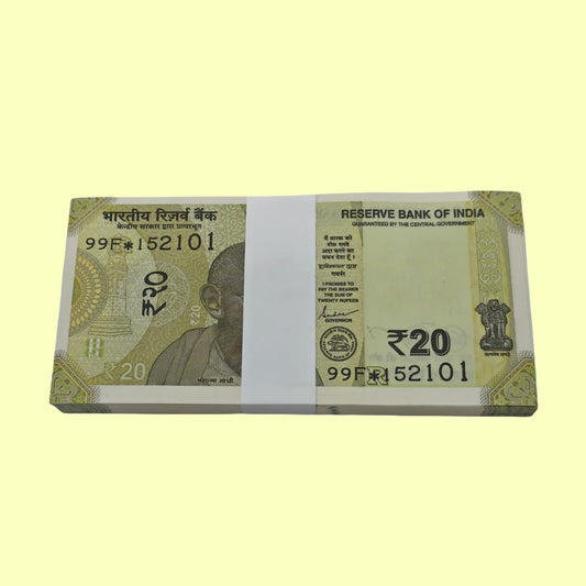 Rs 20 Note Star Packet Serial 152101 Include Triple 152152 Number Rare Collectible - Collection Bazzar
