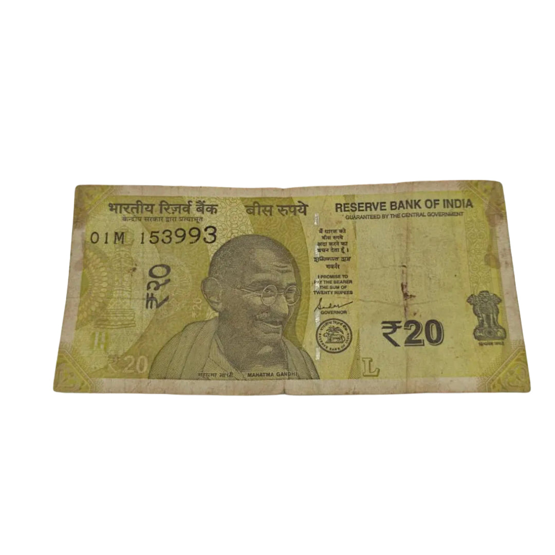Rs 20 error note 153993 one side number rare collectible - Collection Bazzar