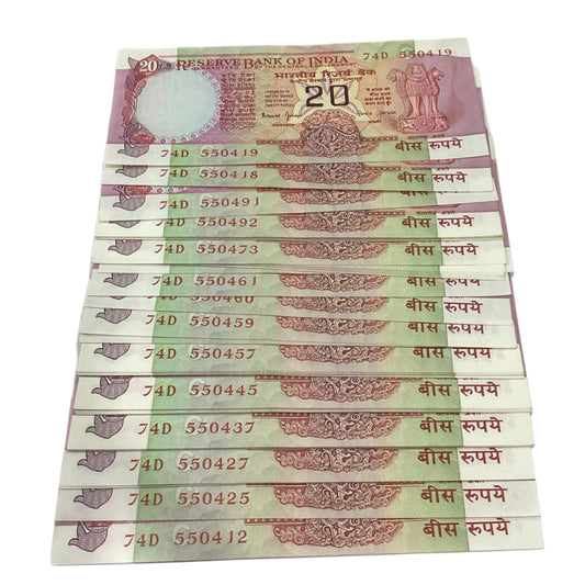Rs 20 konark issue prefix 74 D 10 notes lot 999 governor bimal jalan rare collectible - Collection Bazzar