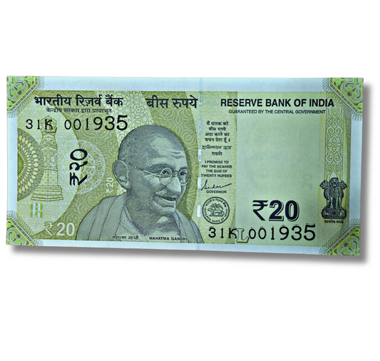 Rs 20 new 001935 birthday number governor shakti kant das gem unc condition - Collection Bazzar