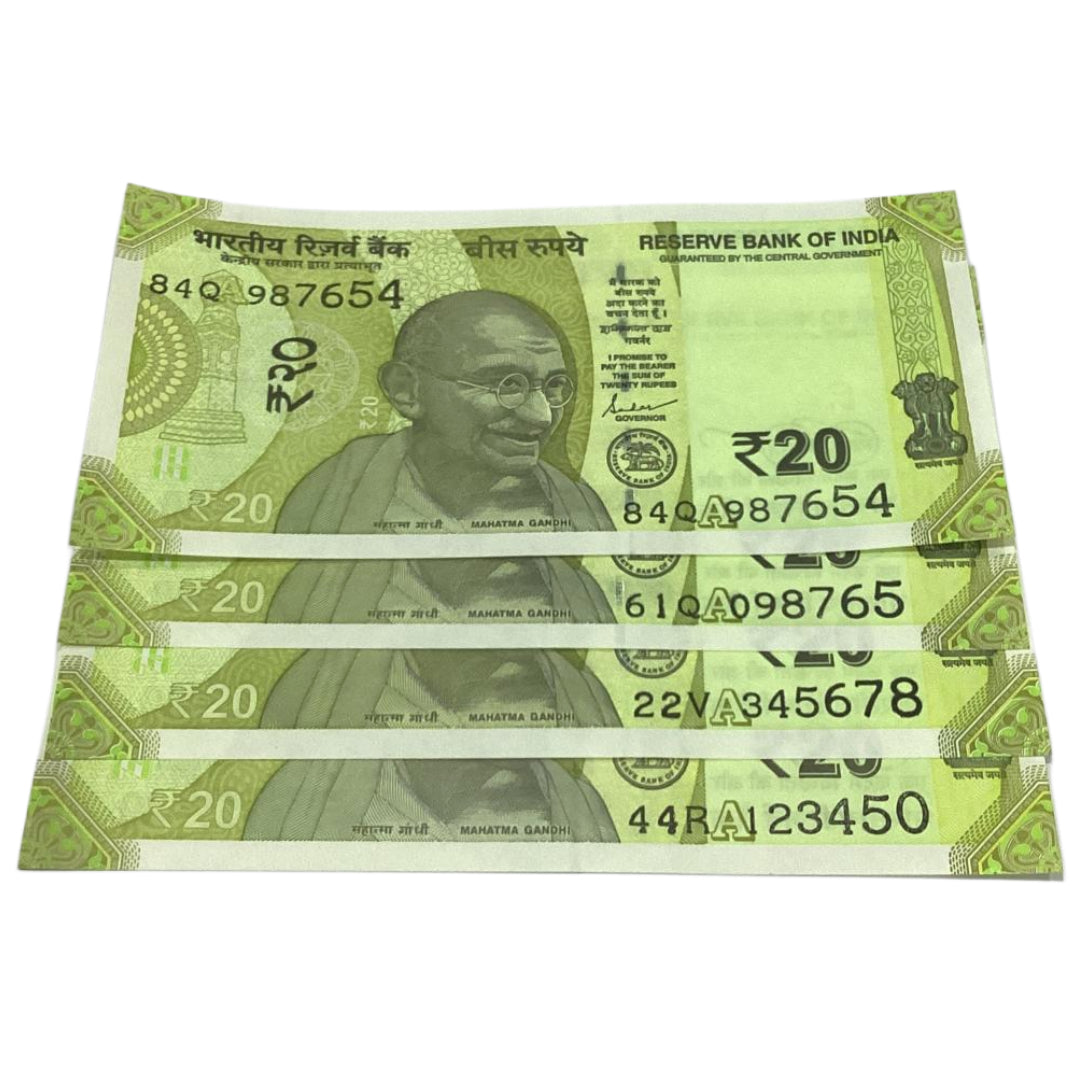 Rs 20 new ladder and reverse ladder number 4 notes lot excellent for collection - Collection Bazzar
