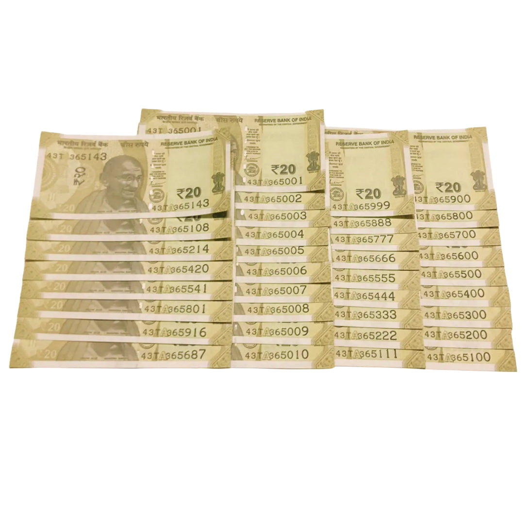 Rs 20 new semi fancy number 365 starting 36 notes set hard to arrange and collect - Collection Bazzar