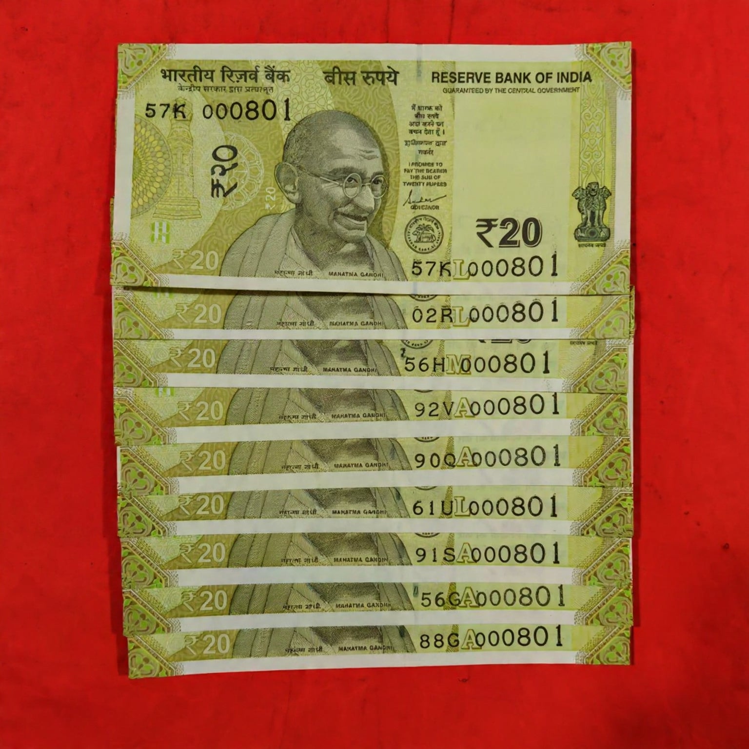 Rs 20 Note Serial 000801 Reverse 108 Ending Jaap Mala Each Note Price - Collection Bazzar