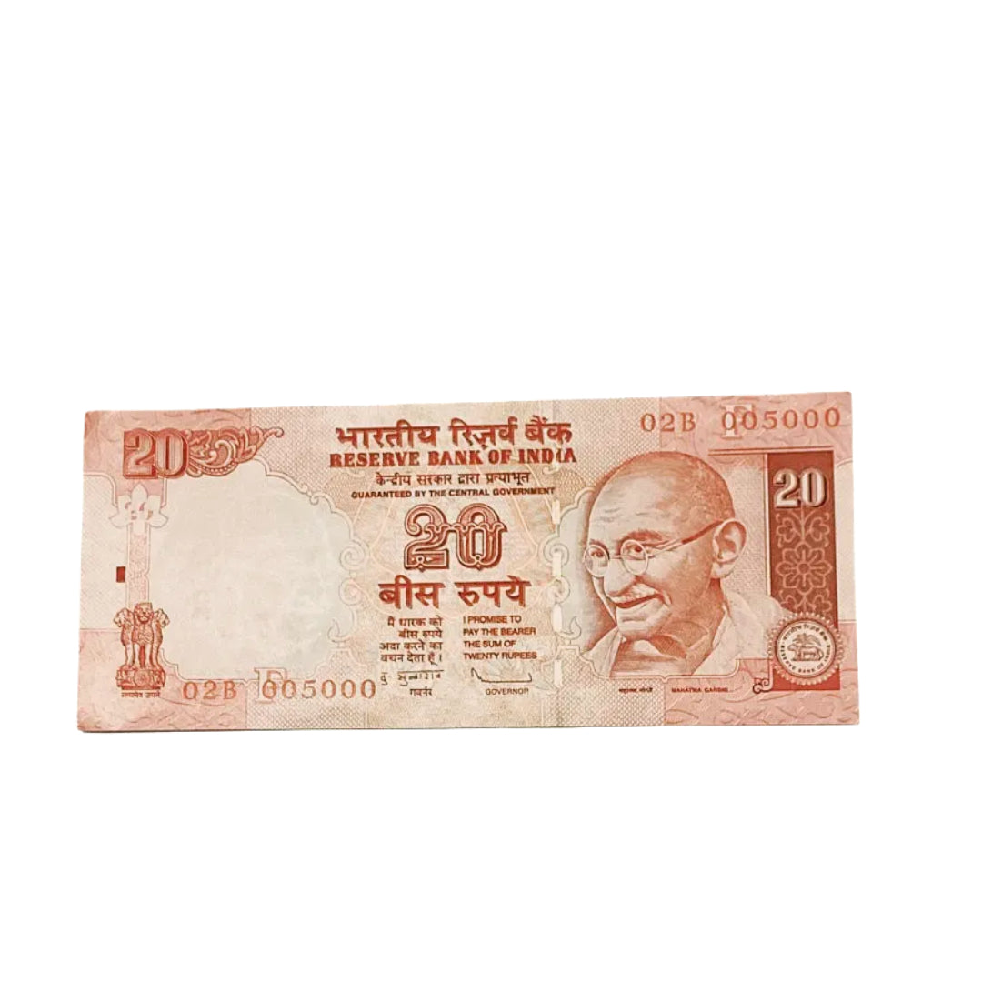 Rs 20 note 005000 thousands number governor subbarao rare collectible - Collection Bazzar