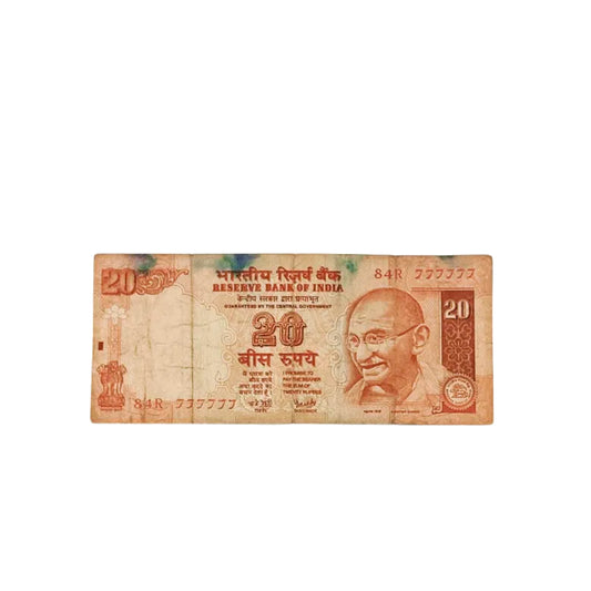 Rs 20 note all 777777 solid number governor y v reddy rare collectible - Collection Bazzar