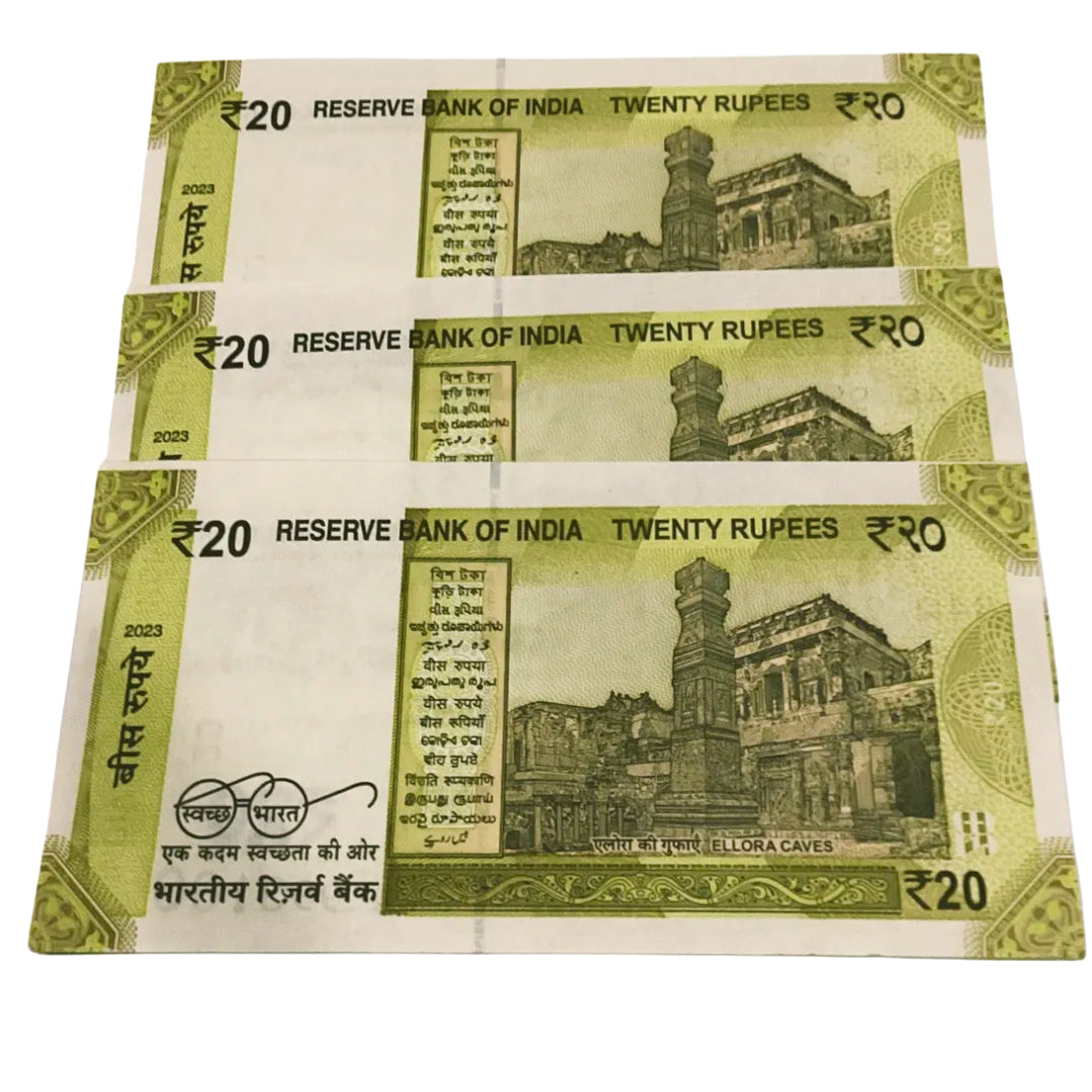 Rs 20 notes cutting error 993098-993100 each note 250 governor shaktikant das rare collectible - Collection Bazzar