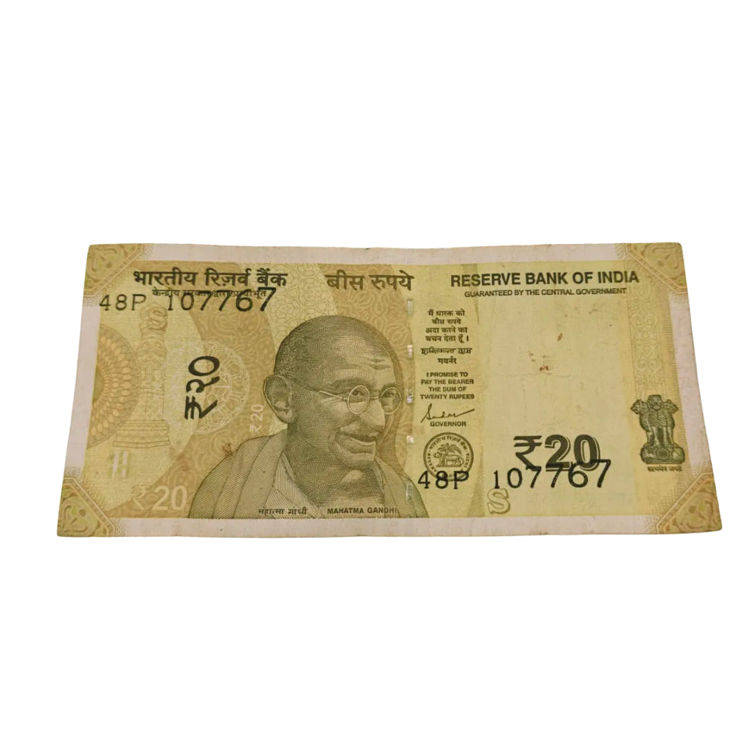 Rs 20 number shifted error 107767 rare collectible - Collection Bazzar