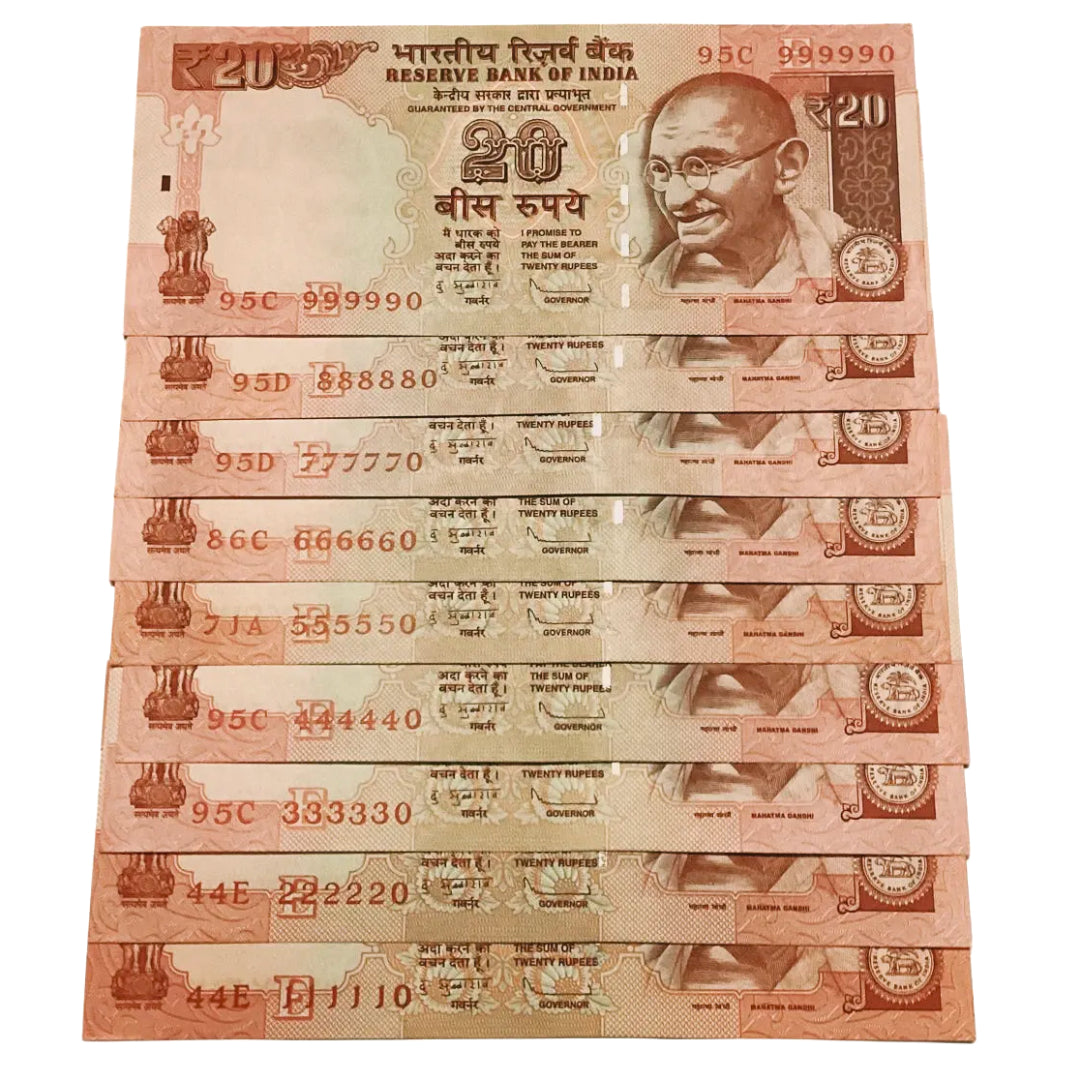 Rs 20 old solid no set 111110-999990(9 notes)D Subarao hard to get collectible - Collection Bazzar