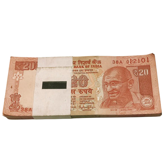 Rs 20 old telescopic serial packet 022101  raghu ram rajan sign unc - Collection Bazzar