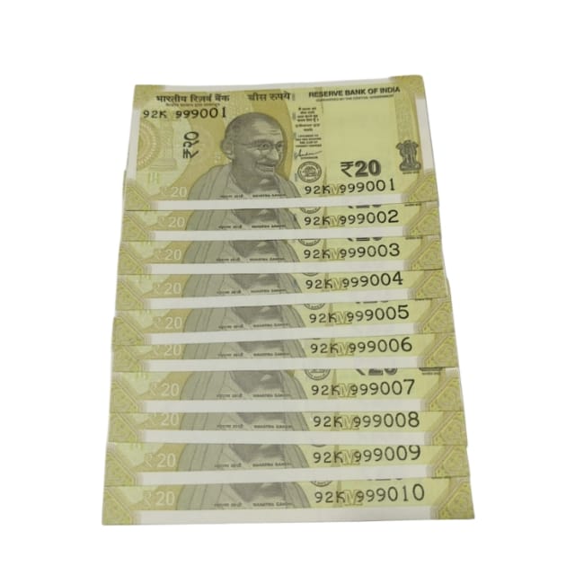 Rs 20 same 92 K prefix set 999001-999010  collectible - Collection Bazzar