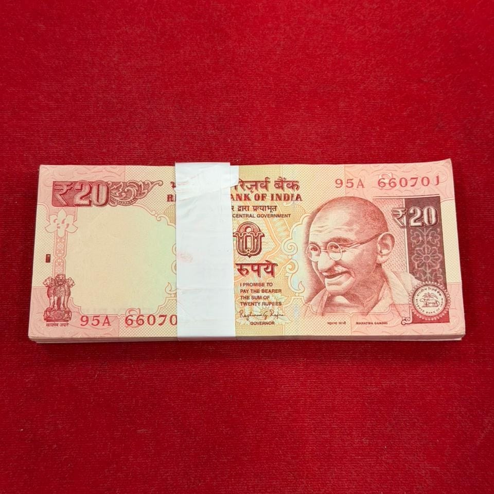 Rs 20 Note Packet 660701 Serial | Raghuram Rajan Signed 100 UNC Notes - Collection Bazzar