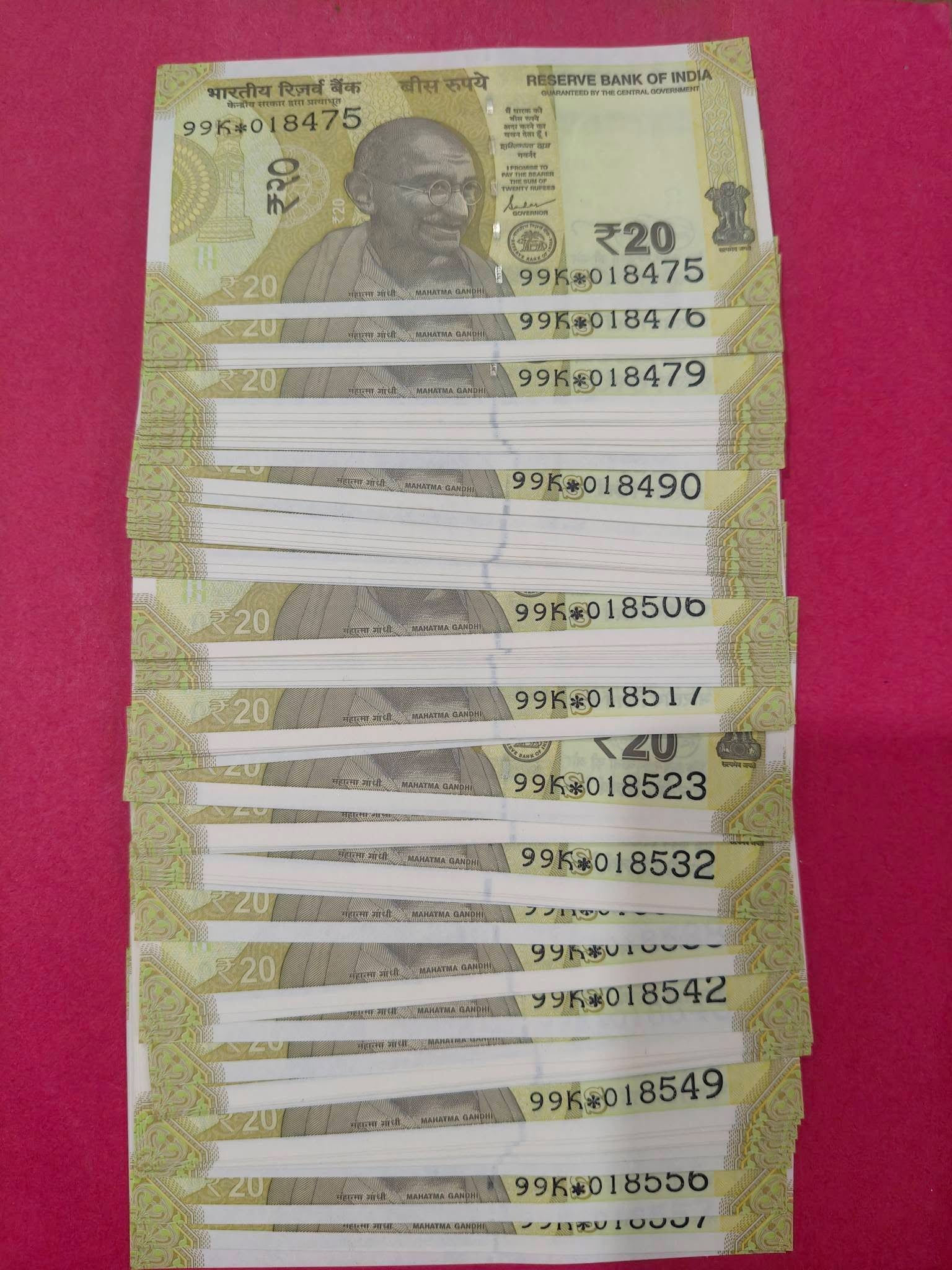 Rs 20 star note 100 pis gem unc mix governor Shakti Kant Das & sanjay Malhotra rare - Collection Bazzar