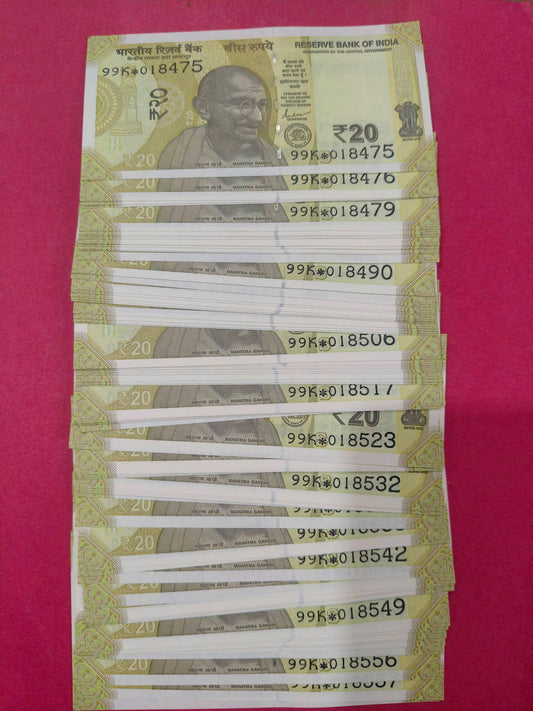Rs 20 star note 100 pis gem unc mix governor Shakti Kant Das & sanjay Malhotra rare - Collection Bazzar