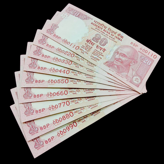 Rs 20 telescopic 000110-000990 lower number set rare collectible - Collection Bazzar