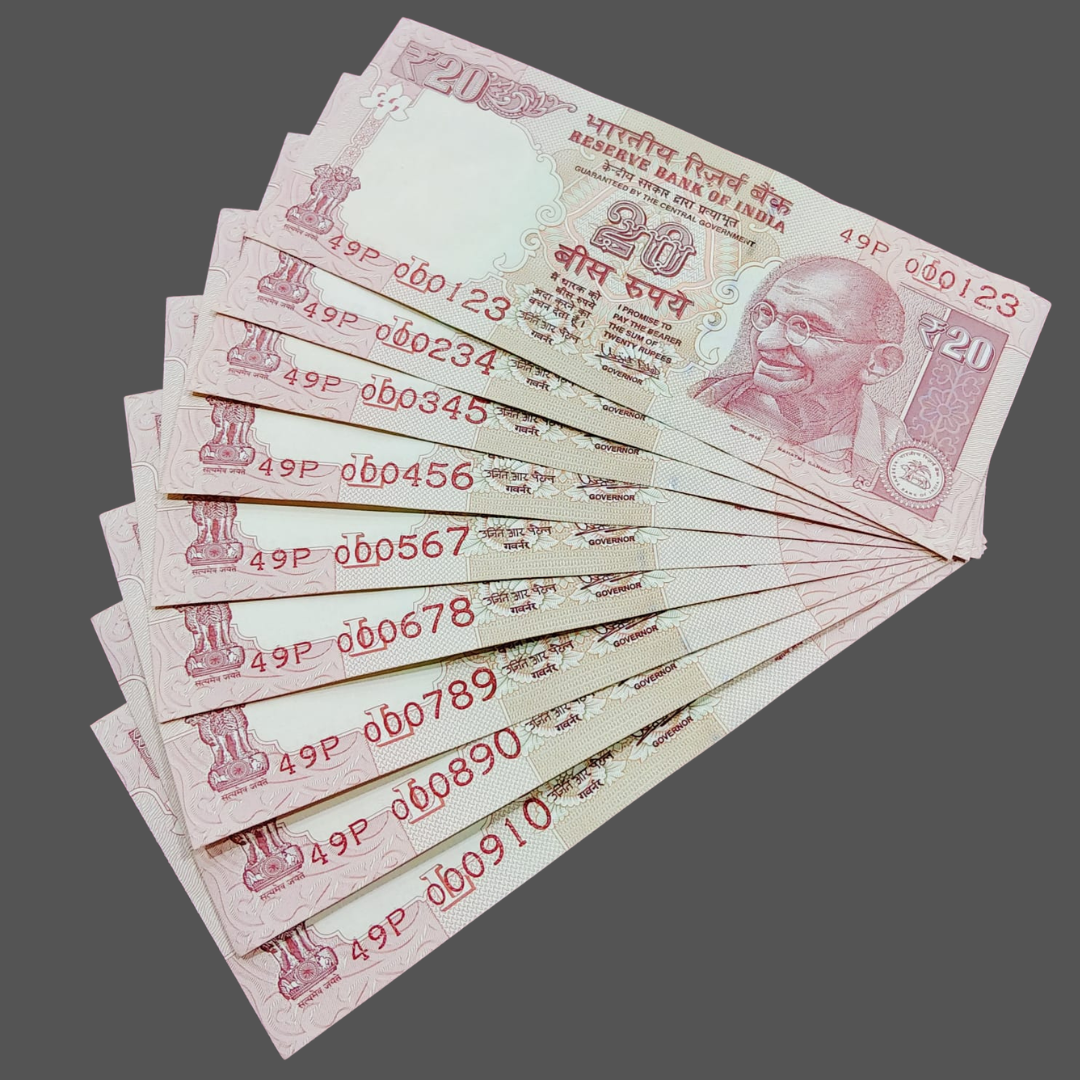 Rs 20 telescopic 000123-000910 lower number set rare collectible - Collection Bazzar