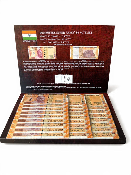 Rs 200 Ultimate Rare UNC 29 Notes Super Fancy Number Set Complete Collection - Collection Bazzar