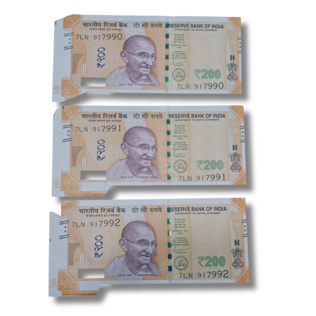 Rs 200 Error Notes with Extra Paper - 3 Note Set (917990,917991,917992) - Collection Bazzar