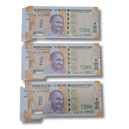 Rs 200 Error Notes with Extra Paper - 3 Note Set (917990,917991,917992) - Collection Bazzar