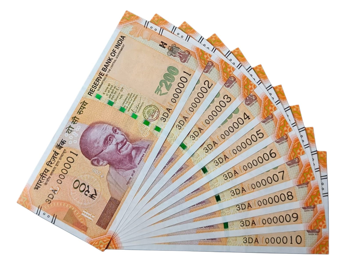 Rs 200 Fancy Number Note Bundle – Serial 000001 to 000010 | Rare Consecutive - Collection Bazzar