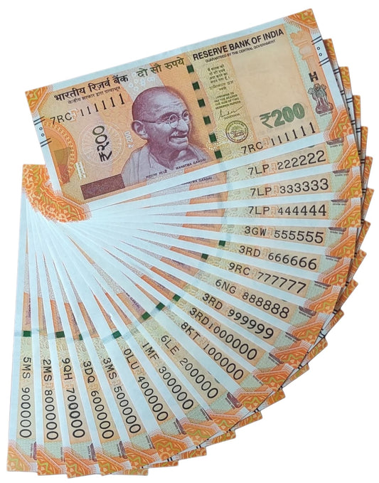 Rs 200 Fancy Number Note Set – Rare 7-Digit Series (100000 to 900000 | 1111111 to 1000000 | 1 Million Serial Collection | RBI Original UNC Notes) - Collection Bazzar