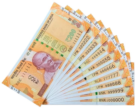Rs 200 Fancy Number Note Set – Rare 7-Digit Series| 1111111 to 1000000 | 1 Million Serial Collection | RBI Original UNC Notes) - Collection Bazzar