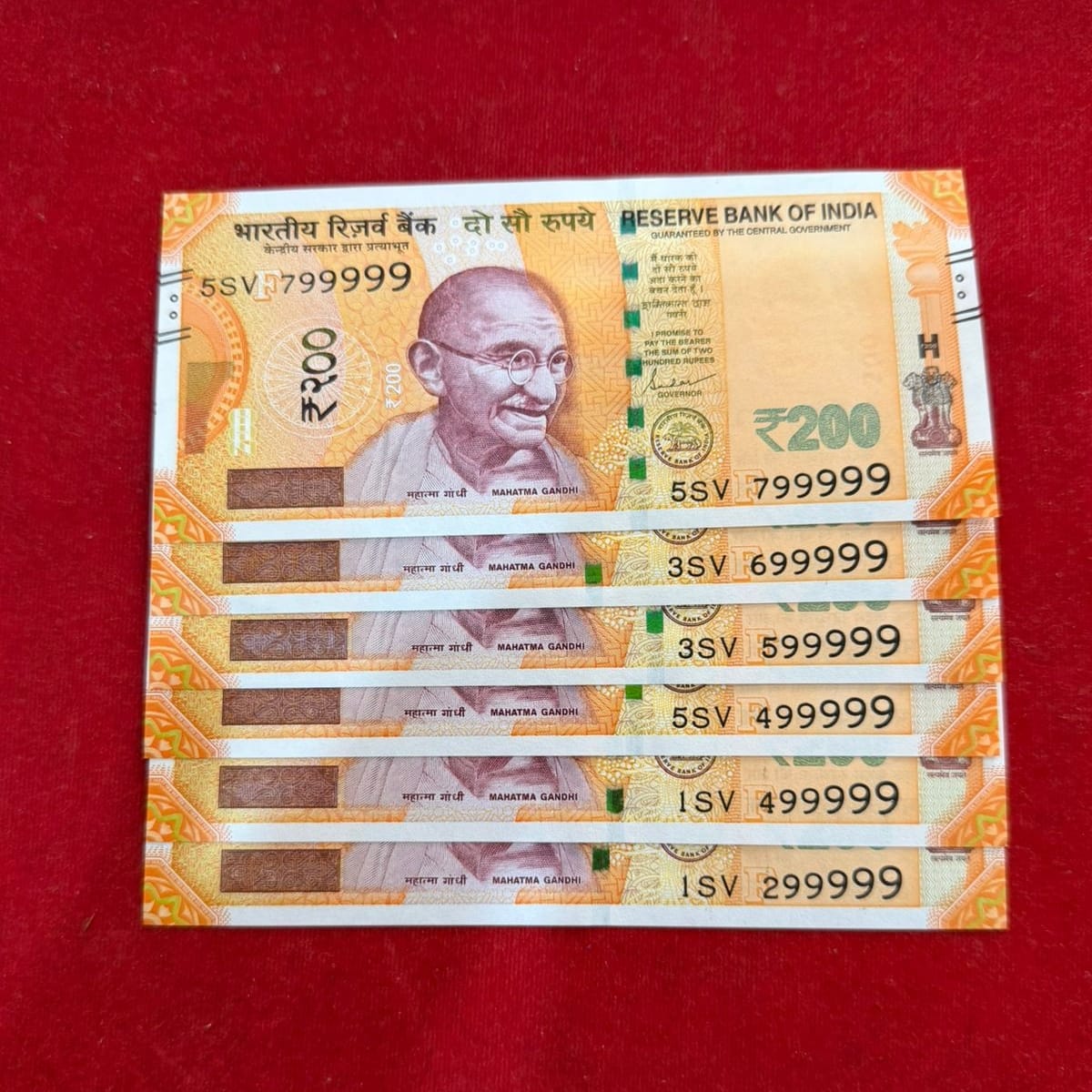 Rs 200 Note Ending x99999 Notes 6 note Note Price Rare Collectible - Collection Bazzar