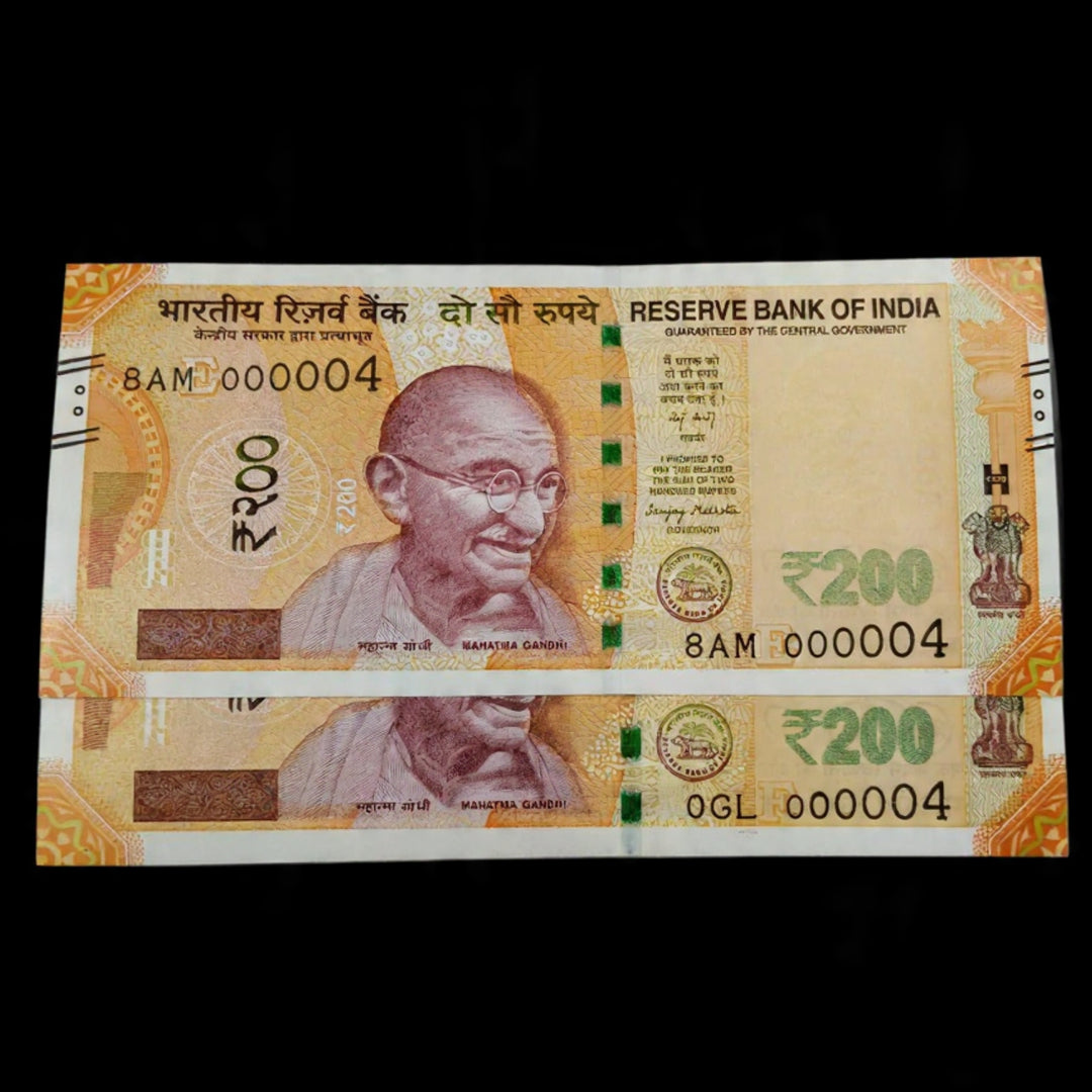 Rs 200 Note Serial 000004 Ultra Lower Number GEM UNC Rare Collectible - Collection Bazzar