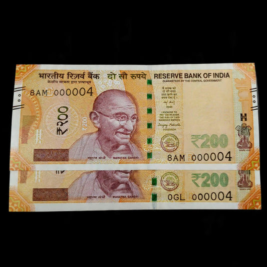 Rs 200 Note Serial 000004 Ultra Lower Number GEM UNC Rare Collectible - Collection Bazzar