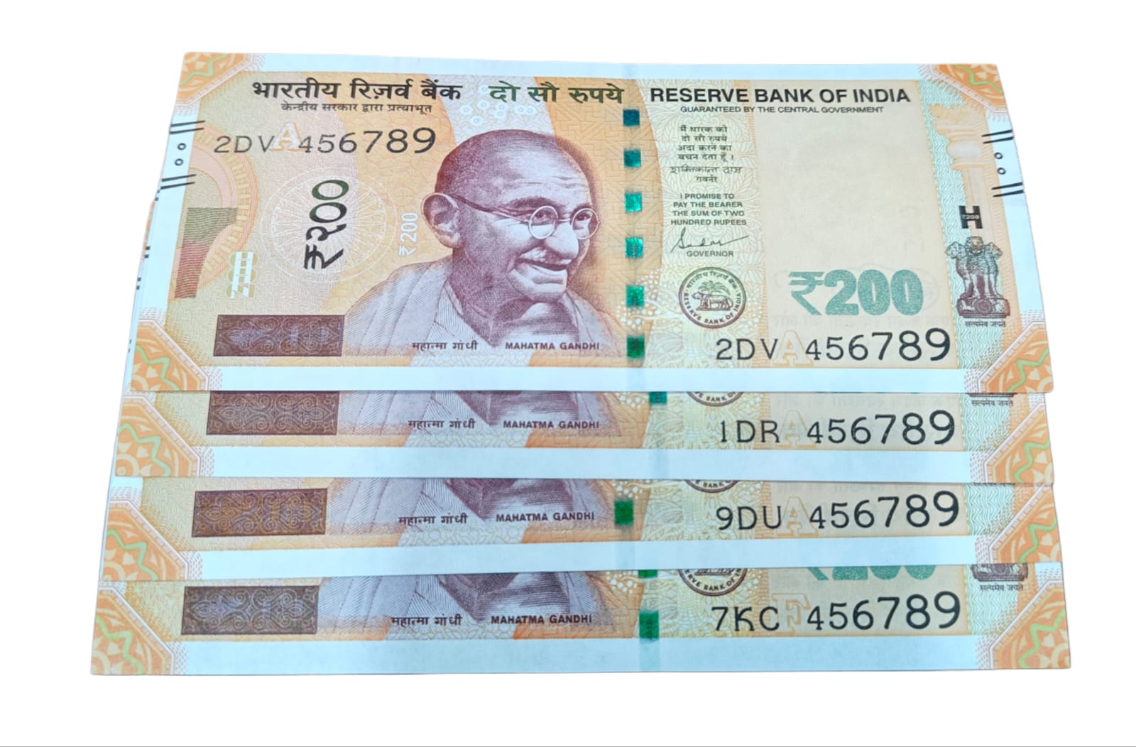 Rs 200 Note Serial 456789 Straight Ladder GEM UNC Rare Collectible - Collection Bazzar