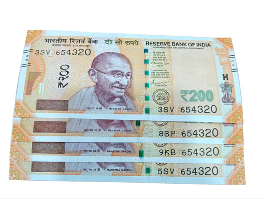 Rs 200 Note Serial 654320 Reverse Ladder ₹500 Each Note UNC Rare Collectible - Collection Bazzar