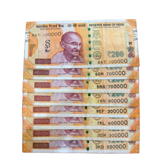 Rs 200 Note Lakha Number 8 Note Price Mention Rare - Collection Bazzar