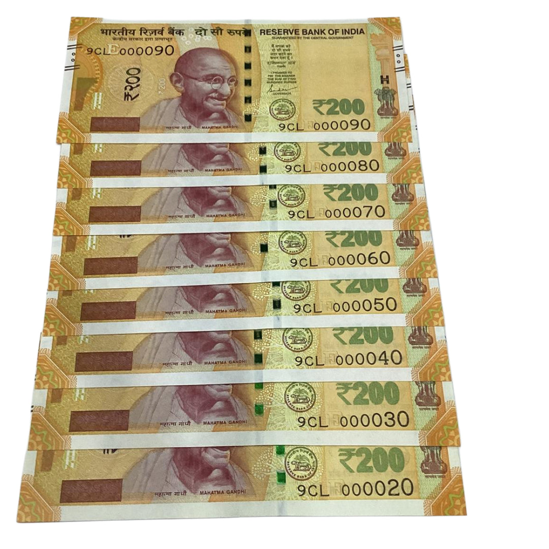 Rs 200 lower number set 000020 -000090 governor shaktikant das rare collectible - Collection Bazzar