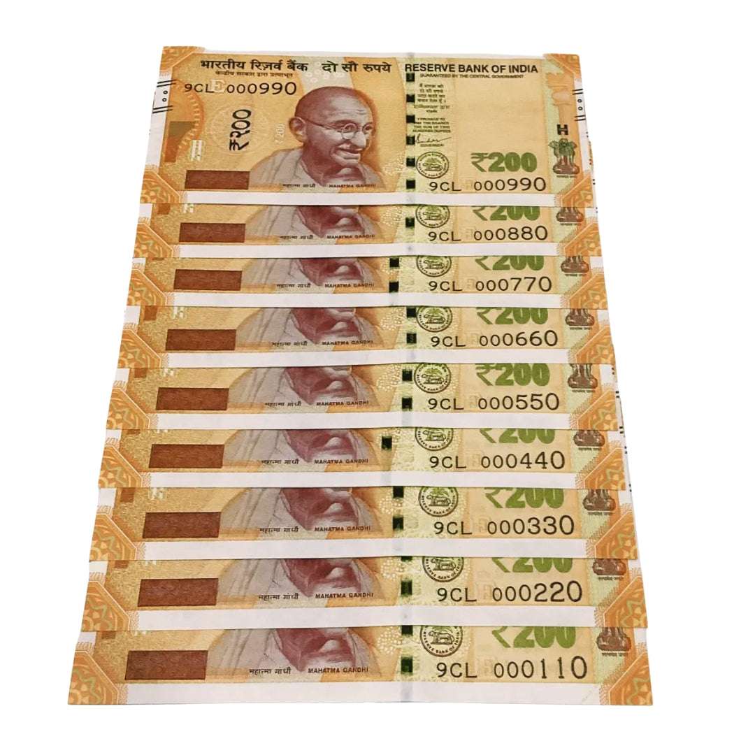 Rs 200 lower number  set 000110 -000990 governor shaktikant das rare collectible - Collection Bazzar
