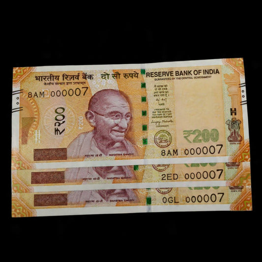 Rs 200 note 000007 lower number gem unc condition - Collection Bazzar