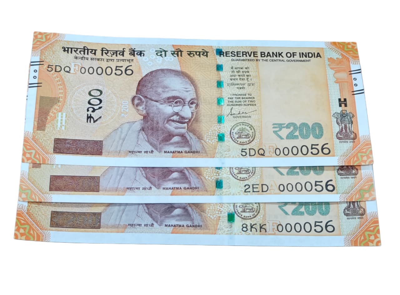 Rs 200 note 000056 fancy number each note price gem unc condition - Collection Bazzar