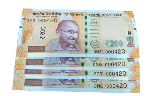 Rs 200 note 000420 fancy number each note price gem unc condition - Collection Bazzar