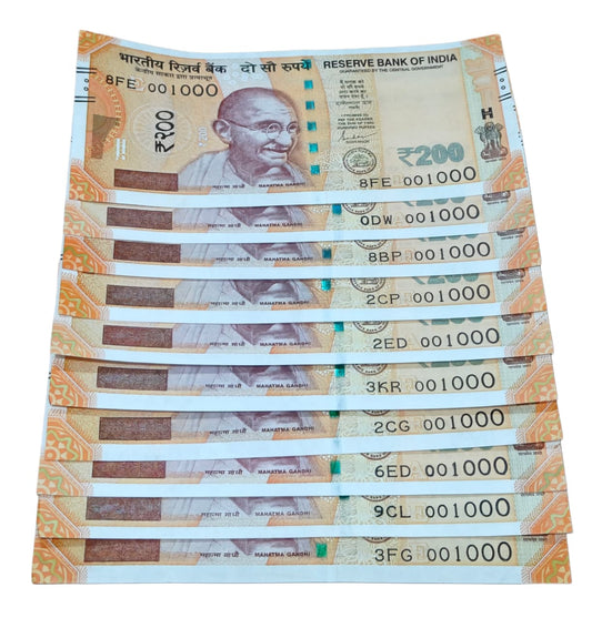 Rs 200 note 001000 thousands number each note price gem unc condition - Collection Bazzar