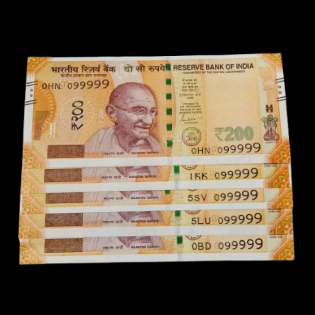 Rs 200 note 099999 Solid numbers all 9 Each note price gem - Collection Bazzar