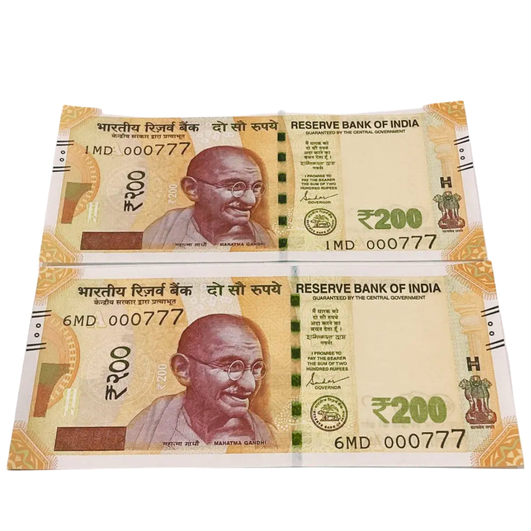 Rs 200 semi fancy number 000777 two notes with same number hard to get - Collection Bazzar