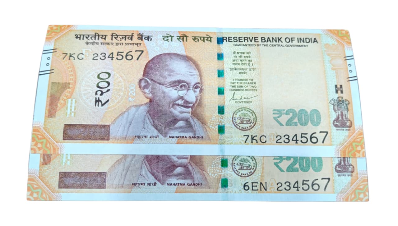 Rs 200 straight ladder 234567 each note price gem unc condition - Collection Bazzar