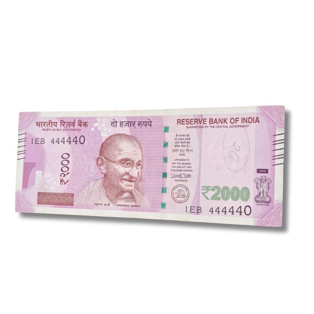 Rs 2000 new 444440 missing 0 all 44444 solid number governor urjit patel excellent condition - Collection Bazzar