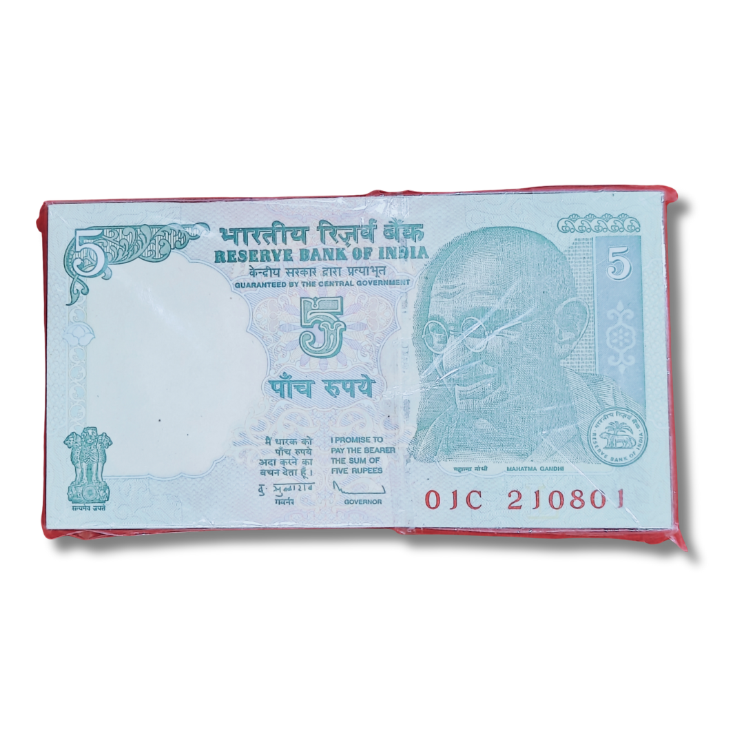 Rs 5 birthday anniversary 100 note serial pkt 210801 21 August gem unc condition - Collection Bazzar