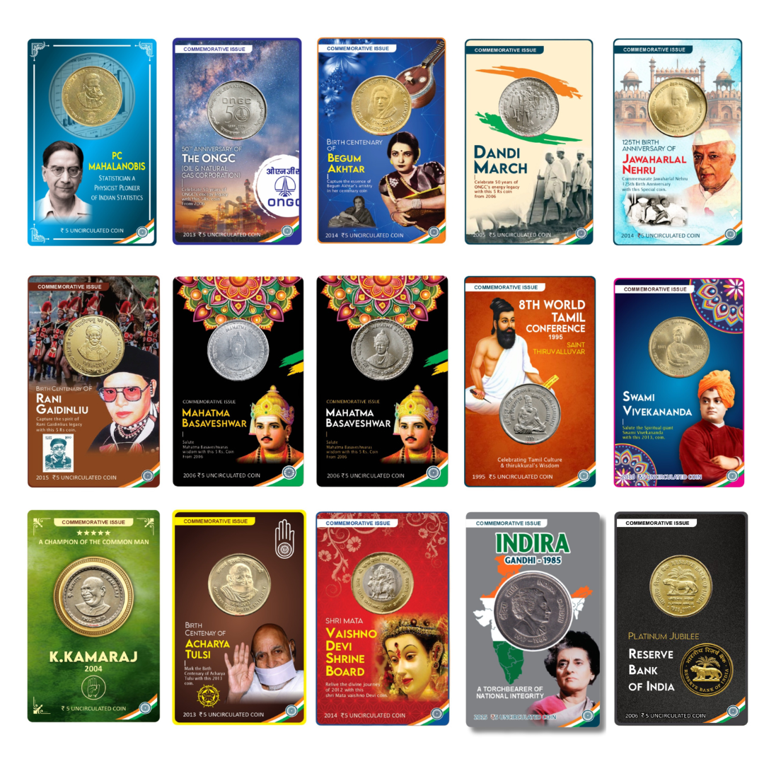 Rs 5 Coin Cards Premium Pack 28 Set All Commemorative Collection - Collection Bazzar