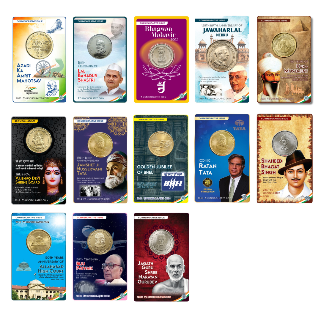 Rs 5 Coin Cards Premium Pack 28 Set All Commemorative Collection - Collection Bazzar